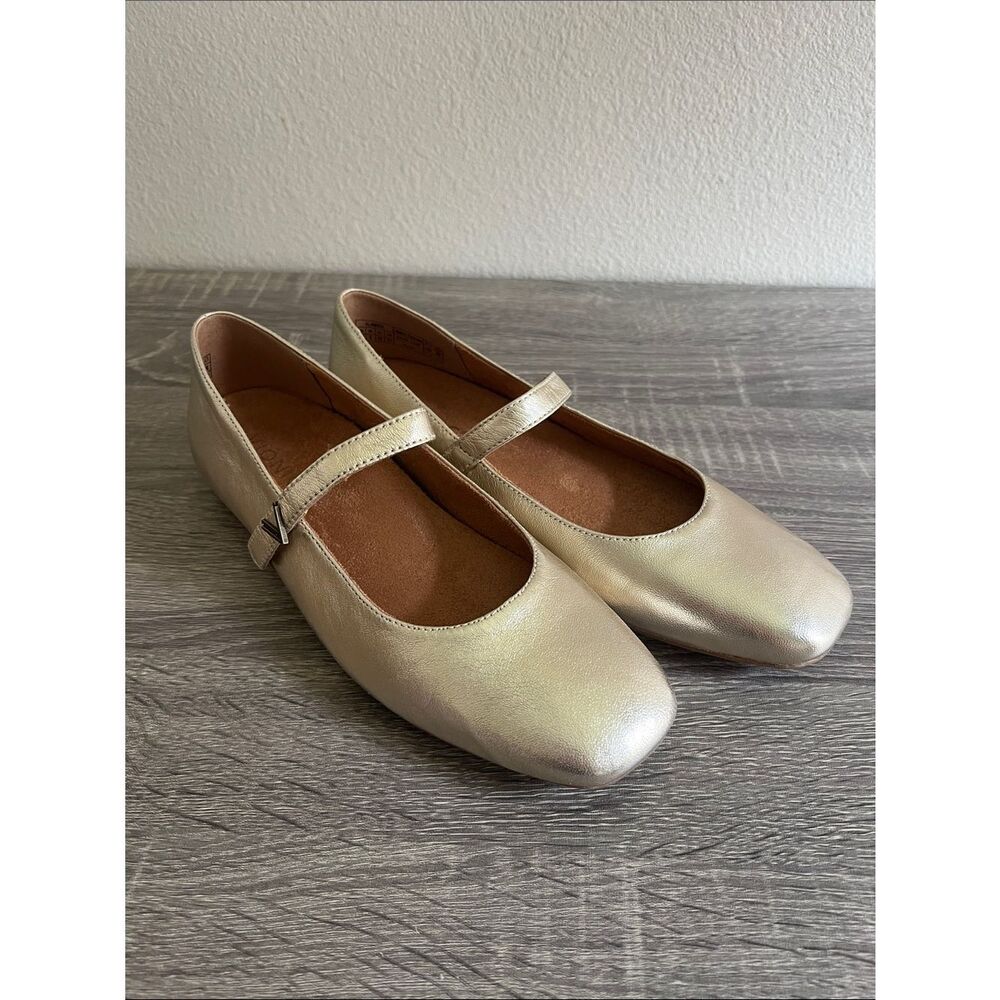 New Women’s Vionic Alameda Mary Jane Flat Gold Leather 8.5
